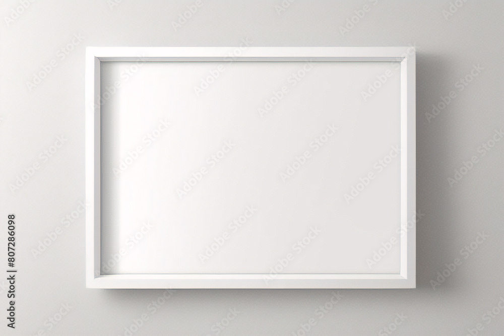 Marco vertical rectangular ligero y delgado colgado en una pared con textura blanca, plano, vista superior, ilustración 3D. Marco vertical rectangular ligero y delgado colgado en una pared con textura blanca, plano, vista superior, ilustración 3D.