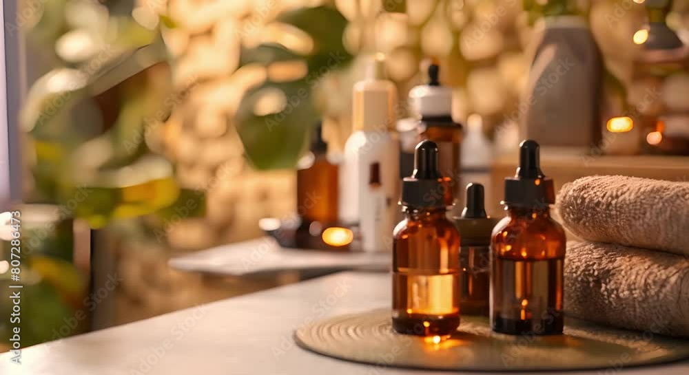 Essential Beauty Products for a Spa Room. Concept Facial masks, aromatherapy oils, scented candles, exfoliating scrubs, moisturizing lotions Essential Beauty Products for a Spa Room. Concept Facial masks, aromatherapy oils, scented candles, exfoliating scrubs, moisturizing lotions