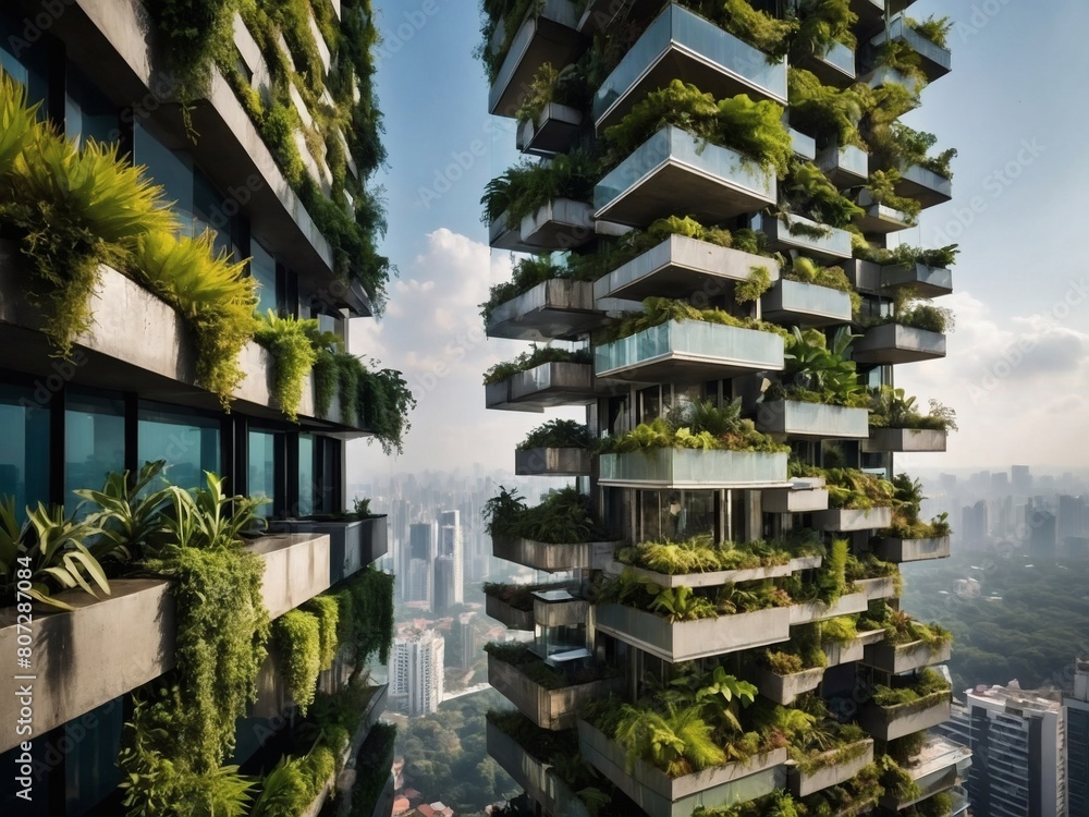 Botanical Highrise, Vertical Gardens Flourishing Amidst Concrete Jungles, Shaping Tomorrow's Eco-Friendly Cities