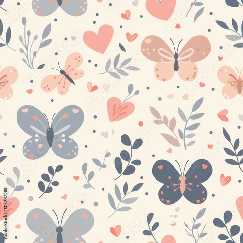 Whimsical Butterfly and Heart Pattern
