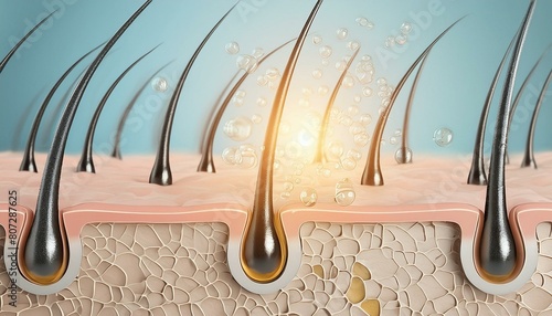 Hair Follicle - Macro or Illustration of Hair - Hair Care with Minerals or Vitamin - Supportive Image for Shampoo and Conditioners - Treatment against Scalp Irritation, Baldness and Hair Loss