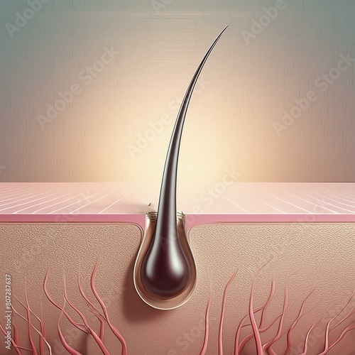 Hair Follicle - Macro or Illustration of Hair - Hair Care with Minerals or Vitamin - Supportive Image for Shampoo and Conditioners - Treatment against Scalp Irritation, Baldness and Hair Loss photo