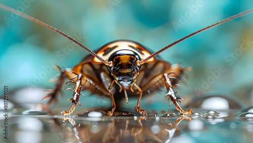 Closeup photo of cockroach on kitchen floor symbolizing pest control concerns. Concept Pest control, Cockroach, Kitchen, Closeup, Concerns © Ян Заболотний