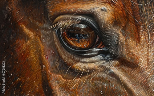 Close-up view of a horse's eye and surrounding brown tones.