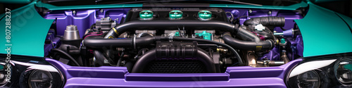 High-performance vehicle's customized intake manifold commands attention under controlled studio lighting