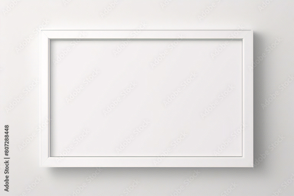 Marco vertical rectangular ligero y delgado colgado en una pared con textura blanca, plano, vista superior, ilustración 3D. Marco vertical rectangular ligero y delgado colgado en una pared con textura blanca, plano, vista superior, ilustración 3D.