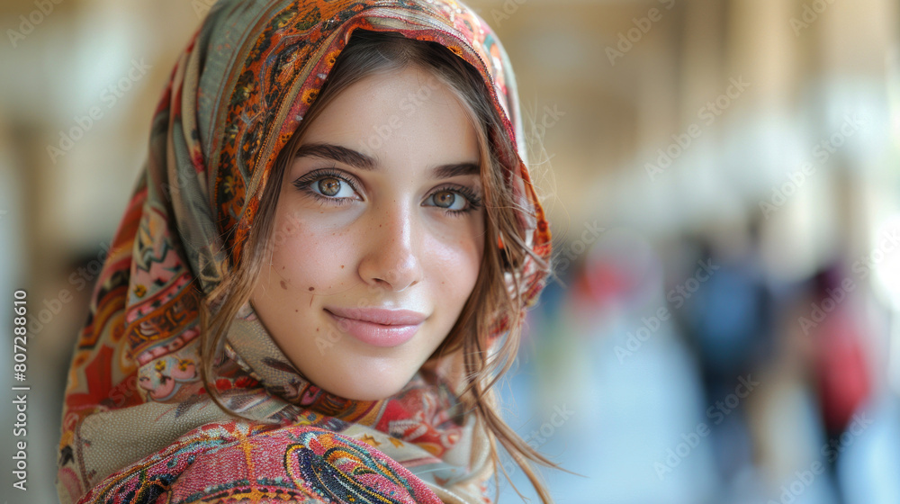 Portrait of a beautiful young woman with a headscarf. Portrait of a beautiful young woman with a headscarf.