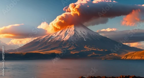 Warnings of climate change due to volcanic activity and global warming. Concept Climate Change, Volcanic Activity, Global Warming, Environmental Impact, Natural Disasters photo