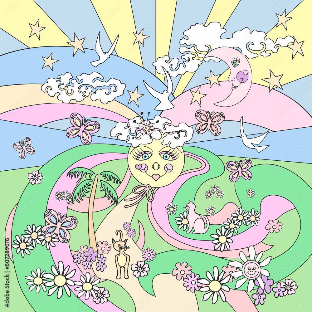 Obraz premium 70s Pretty Paradise Retro Rainbow