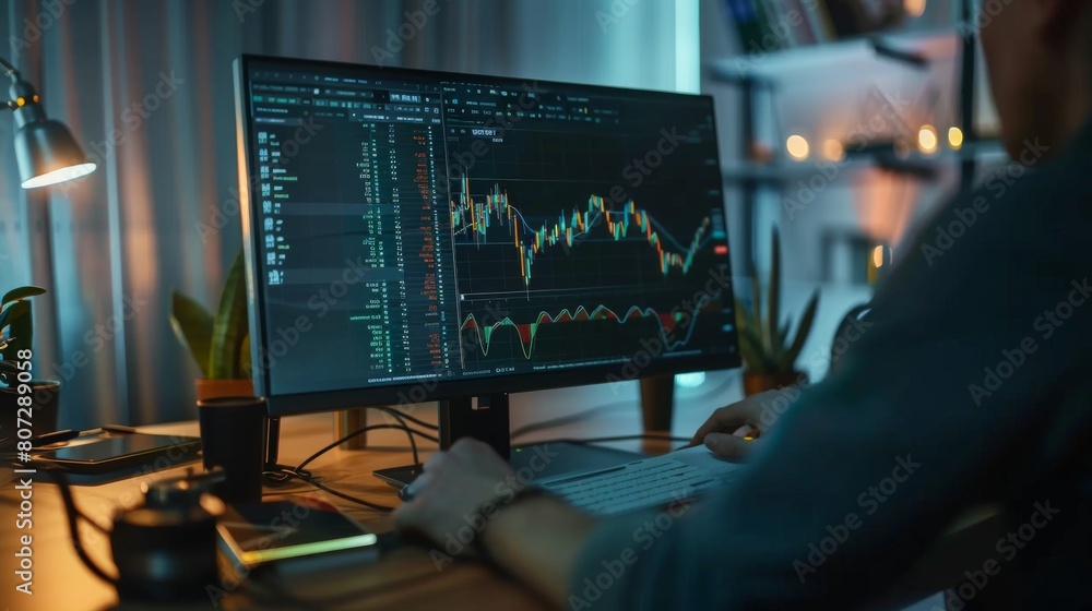 A man is sitting in front of two computer monitors A man is sitting in front of two computer monitors