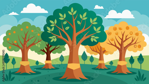 The trees in the Stoic Orchard stand as a testament to the enduring wisdom of Stoic philosophers their names forever imprinted on the land they grow. Vector illustration