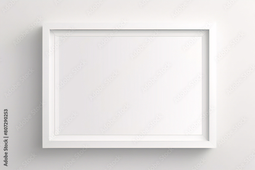 Marco vertical rectangular ligero y delgado colgado en una pared con textura blanca, plano, vista superior, ilustración 3D. Marco vertical rectangular ligero y delgado colgado en una pared con textura blanca, plano, vista superior, ilustración 3D.