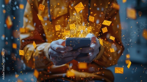 Man in Yellow Jacket Looking at Cell Phone