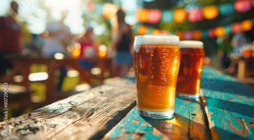 Three Glasses of Beer on a Wooden Table