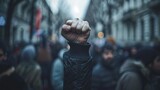 Protester Raises Fist at Violent Political Demonstration Generative AI