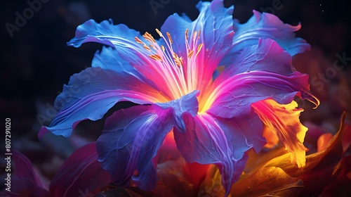 Vibrant colorful flower with neon petals close-up