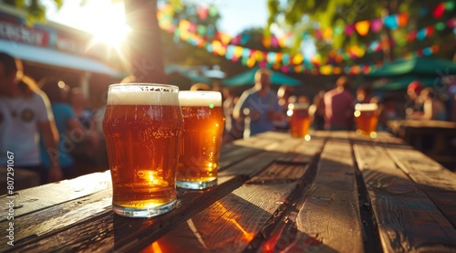 Three Glasses of Beer on a Wooden Table