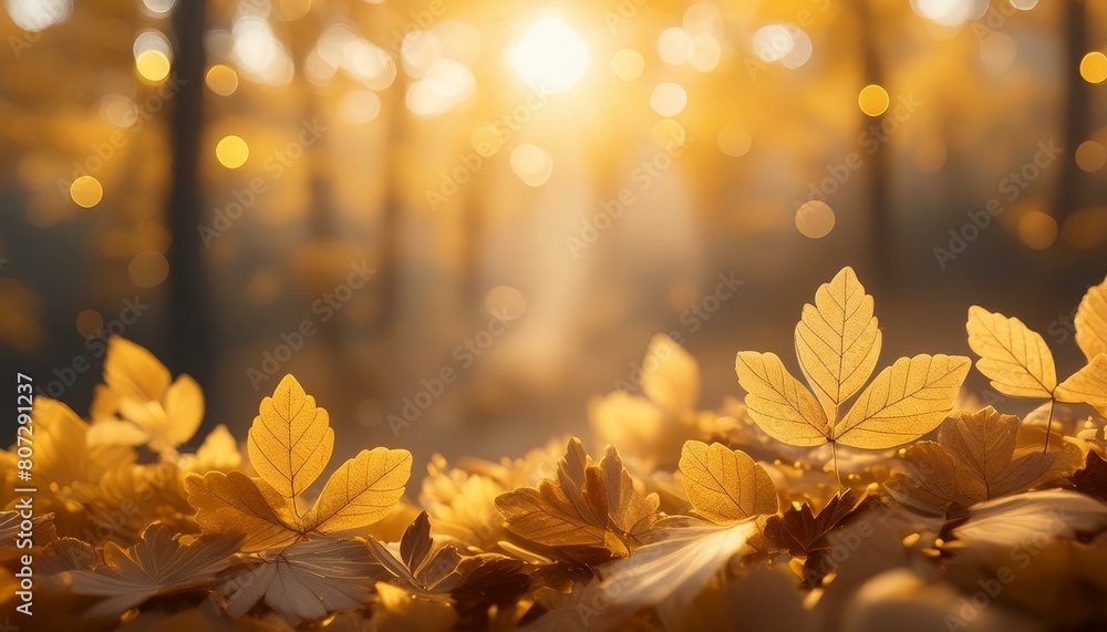 Waldboden mit verwelkte Blätter und goldene Lichter im Herbst. 