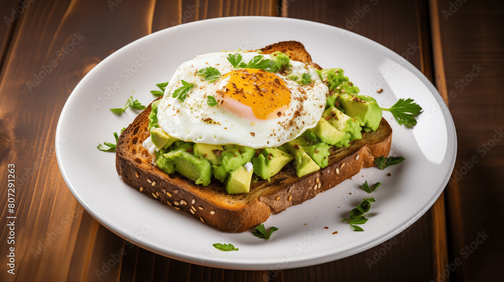 Photo vue du dessus d'avocat sur un toast. Nourriture, sain, délicieux. Petit déjeuner, brunch. Alimentation, cuisine. Pour conception et création graphique.