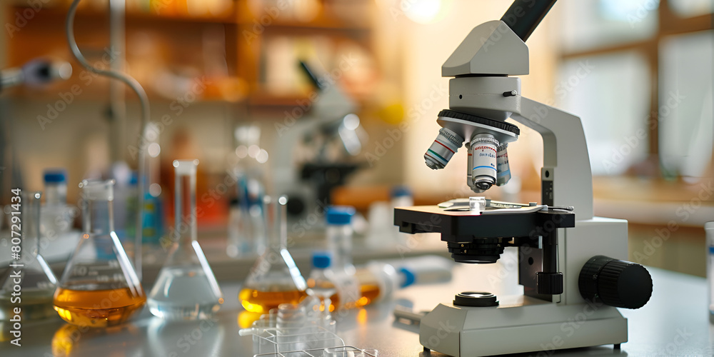 Laboratory Microscope with Test Tube Scientific Research Concept Laboratory Microscope with Test Tube Scientific Research Concept
