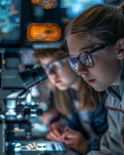 HighTech Detection at a Science Fair A scene at a science fair with students using advanced technology for detection