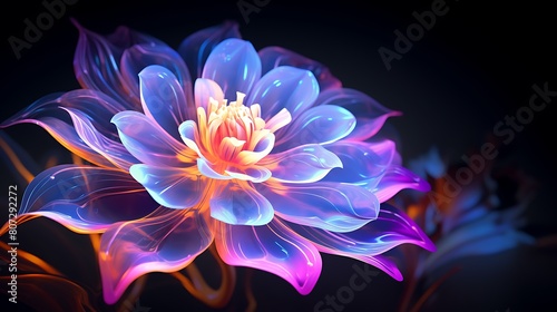 A neon flower, a manifestation of virtual elegance and beauty