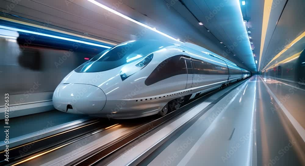Futuristic high-speed train inside a sleek tunnel using magnetic levitation propulsion. Concept Future Transportation, High-Speed Trains, Magnetic Levitation, Modern Engineering Futuristic high-speed train inside a sleek tunnel using magnetic levitation propulsion. Concept Future Transportation, High-Speed Trains, Magnetic Levitation, Modern Engineering