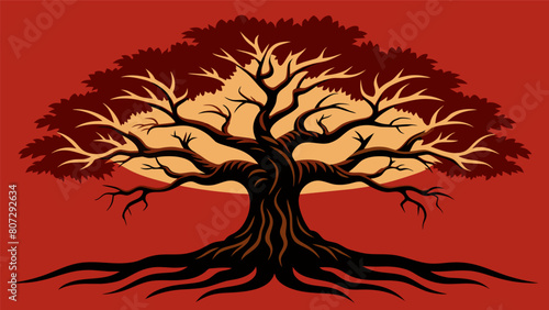 The gnarled wisdom tree was a symbol of resilience and perseverance enduring through the ages with its timeless wisdom.. Vector illustration