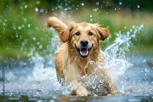 Happy Summer Retreat: Celebrate Success with Excited Dog Swimming in Pool