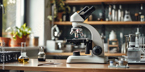 Laboratory Microscope with Test Tube Scientific Research Concept © Adnan
