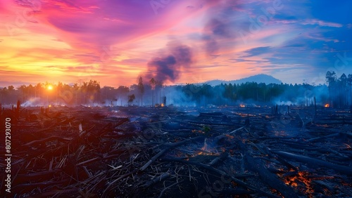 Impact of Conflict Pollution on Ecosystems  Contrasting Thriving Nature with Devastated Landscapes. Concept Environmental Impact  Conflict Pollution  Ecosystems  Devastated Landscapes