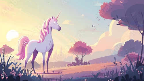 Majestic Unicorn in Whimsical Fairytale Landscape Generative AI