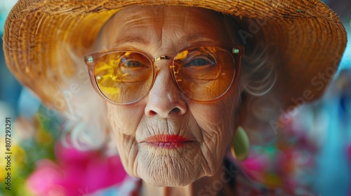 Woman Wearing Straw Hat and Sunglasses