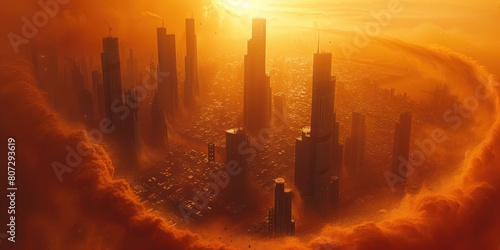 Cityscape in Chaos: Skyscrapers vs. Sandstorm