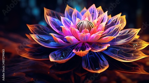 A neon flower, a mesmerizing entity in the tapestry of virtual artistry