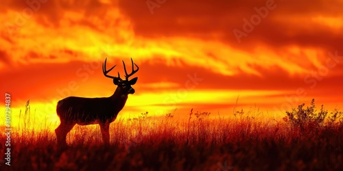 Golden Hour Encounter  Whitetail Deer Buck in Twilight Silhouette