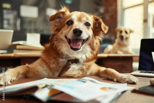 Professional accountant celebrates successful career with funny dog joke