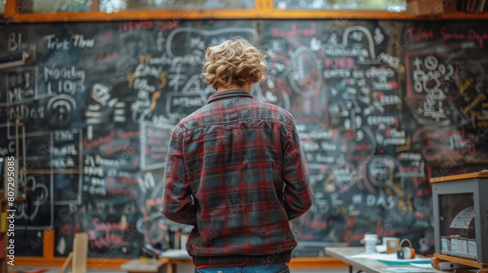 High School Student Solving Complex Math Problems on a Blackboard High School Student Solving Complex Math Problems on a Blackboard