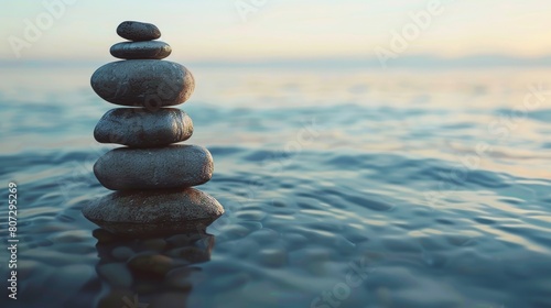 Serenity Found: Balanced Rocks in Calm Water Generative AI