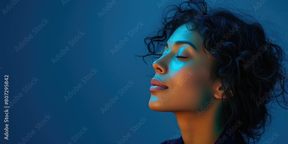 Eyes Closed, Thoughts Open: Latin Woman in Midnight Blue