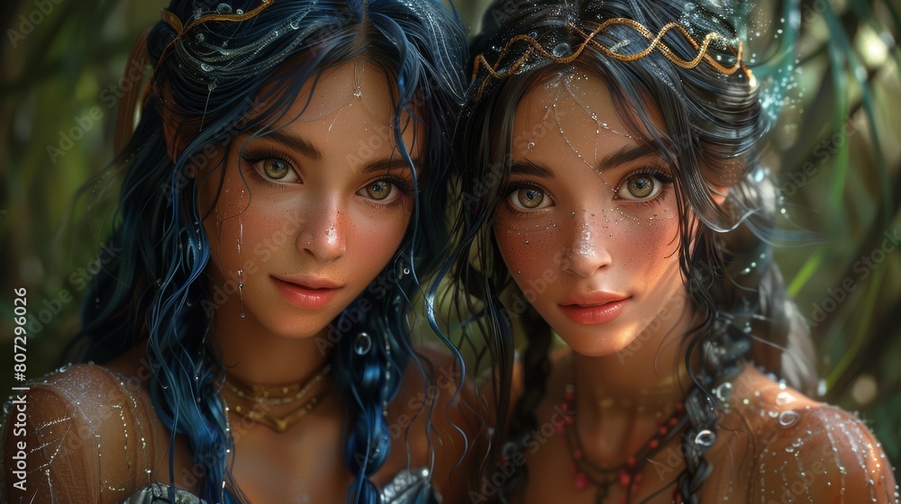 Enchanting Arabian Mermaids in a Mystical Forest Scene with Ethereal Beauty Enchanting Arabian Mermaids in a Mystical Forest Scene with Ethereal Beauty