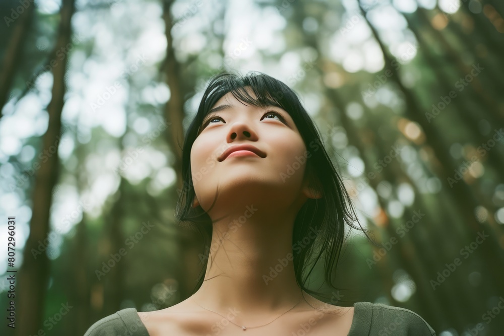 Forest Serenity: Asian Woman in Natural Light Forest Serenity: Asian Woman in Natural Light