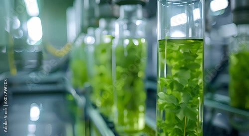 Researching algae fuel in a photobioreactor for green energy generation in biofuel. Concept Algae Fuel, Photobioreactor, Green Energy Generation, Biofuel, Research photo