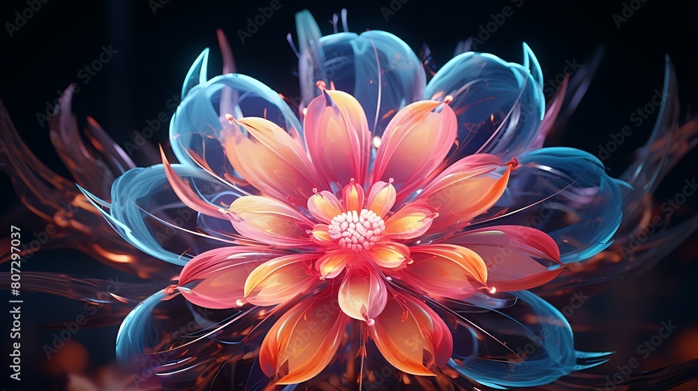A neon flower, an artistic fusion of technology and botanical grace A neon flower, an artistic fusion of technology and botanical grace