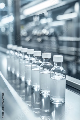 Efficient production line for bottled cosmetics in a typical industrial facility photo
