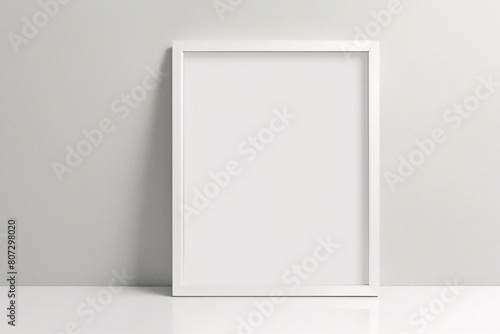 Lienzo blanco vacío con marco decorativo sobre una maqueta de fondo blanco
