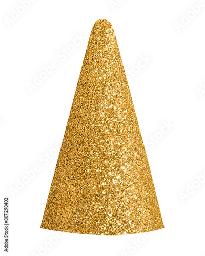 Gold brocade birthday wizard`s hat isolated on white background