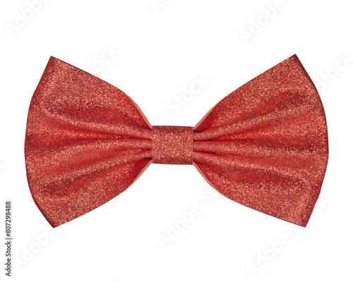 Red brocade glitter bow isolated on white