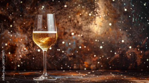 a wine glass under the stars with galaxy dotted with stars, in the style of psychedelic tableaux, metafictional photo