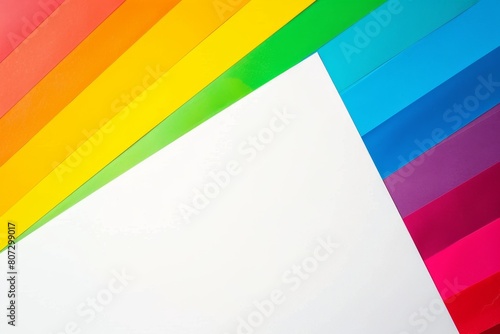 rainbow colored paper on a white background  flat lay  copy space concept banner for pride month Generative AI